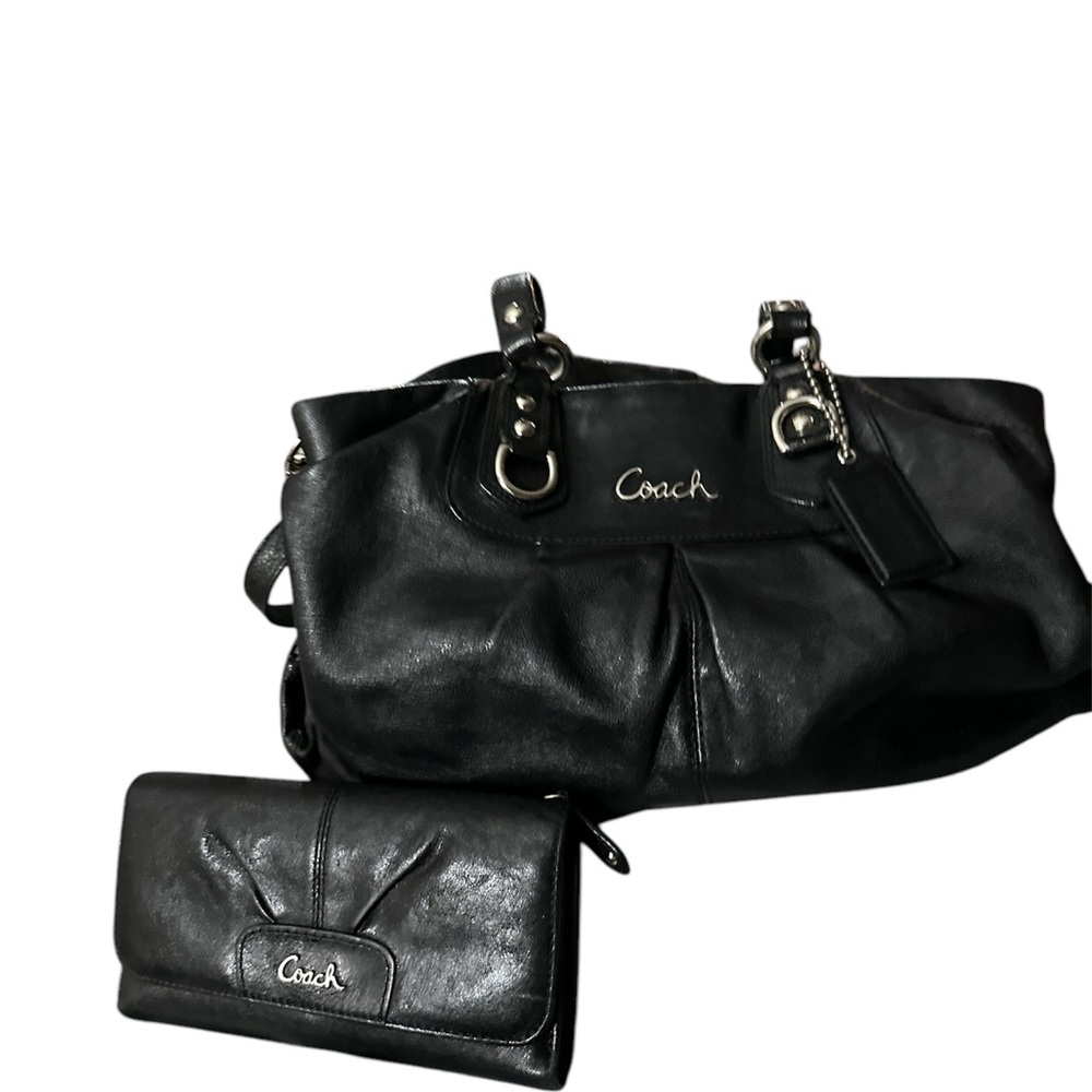 Coach Black Leather Women's Bag and Wallet Set
